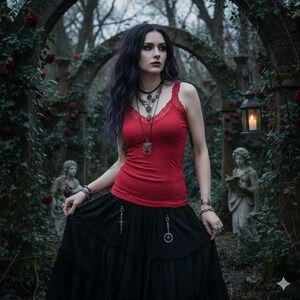 Red Lace Trim Y2K Cami Tank Top‎ Whimsigoth Gothic Romantic Sexy Ethereal Witchy